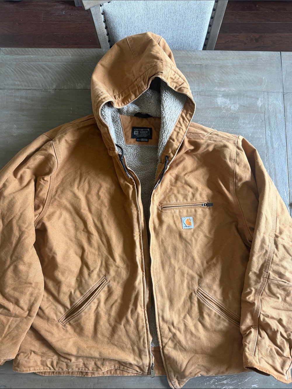 Carhartt Tan Hooded Sherpa-Lined Work Jacket